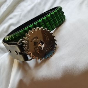 Unisex Green Leather Studded Belt